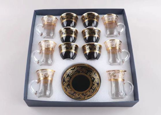 Stocked Royal Black Gold Arabian Glass Liner Carefe Porcelain Cawa Cup 1L Tea Coffee Kettle Set Dallah Pot Arabic Coffee Vacuum Flasks