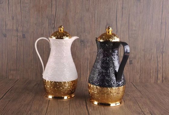 Stocked Royal Black Gold Arabian Glass Liner Carefe Porcelain Cawa Cup 1L Tea Coffee Kettle Set Dallah Pot Arabic Coffee Vacuum Flasks