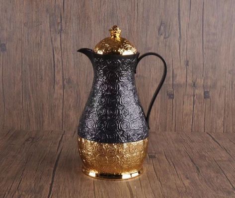 Stocked Royal Black Gold Arabian Glass Liner Carefe Porcelain Cawa Cup 1L Tea Coffee Kettle Set Dallah Pot Arabic Coffee Vacuum Flasks