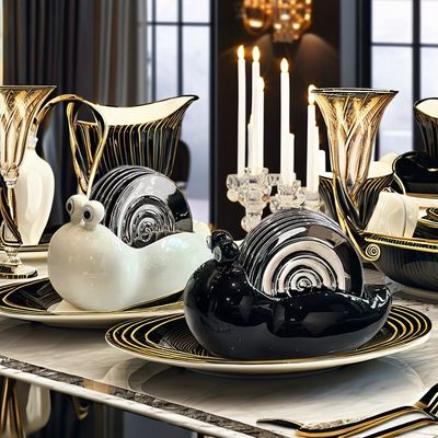 Customized Logo Acceptable European Retro Style Glazed Ceramic Dinnerware Set for Party