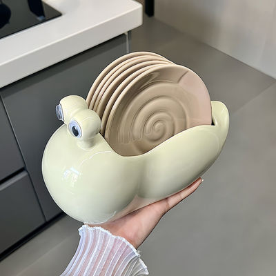 Party Occasion Cute Snail Design Cartoon Ceramic Dinnerware Set with Disposable Plate