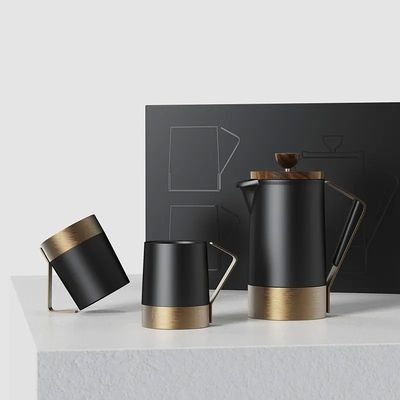 Ceramic Body French Press with Walnut Stainless Steel Base Silicone Handle Coffee Tea Set