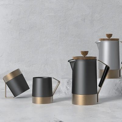 Ceramic Body French Press with Walnut Stainless Steel Base Silicone Handle Coffee Tea Set