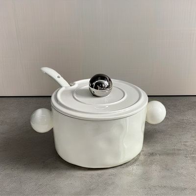 Double Handle Ceramic Bowl with Stainless Steel Lid and Microwaveable Feature 1000ml