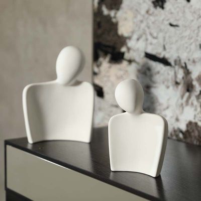 Modern Bamboo-Integrated Porcelain Lovers Statue Abstract Art Figurine for Home Decor