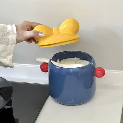 Functional Ceramic Piggy Bank for Kitchen Storage and Printed Spice Condiments Holder