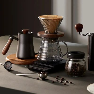 600ml Coffee Maker Transparent Borosilicate Glass Coffee Bean Shape Pour Over with Lid