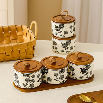 Convenient Microwavable Food Container with Elegant Floral Design Ceramic Storage Jar