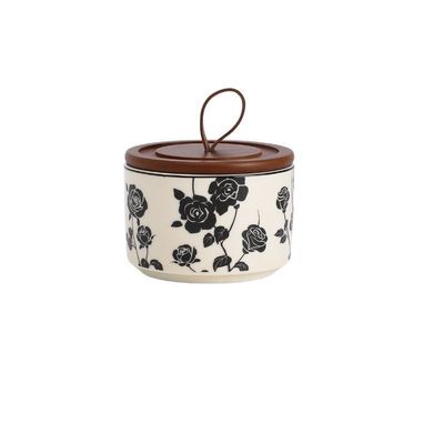 Convenient Microwavable Food Container with Elegant Floral Design Ceramic Storage Jar