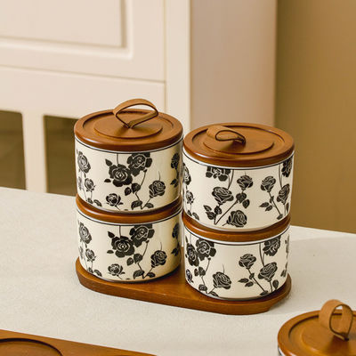 Convenient Microwavable Food Container with Elegant Floral Design Ceramic Storage Jar