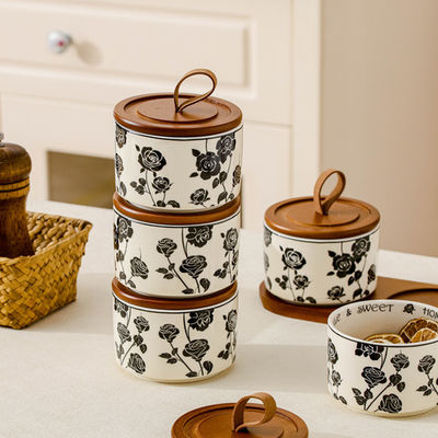 Convenient Microwavable Food Container with Elegant Floral Design Ceramic Storage Jar