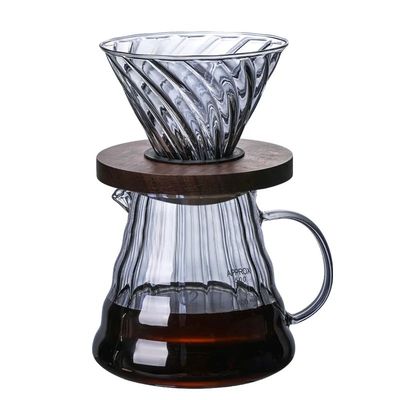 Transparent Borosilicate Glass Hand Filter Coffee Pot with Lid Stripe Sharing Feature