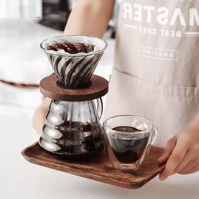 Transparent Borosilicate Glass Hand Filter Coffee Pot with Lid Stripe Sharing Feature