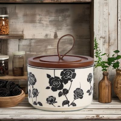 Antique Style Floral Ceramic Jar for Kitchen Storage and Home Decor 200ml Microwaveable