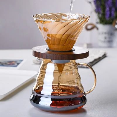 Brown Borosilicate Glass Pour over Coffee Machine with Transparent Dripper and Pot Set