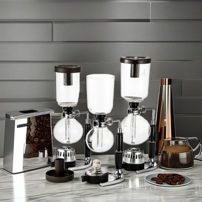 Aluminum Metal Type 3-Cup Syphon Coffee Machine with Vacuum Tea Pot and Glass Filter