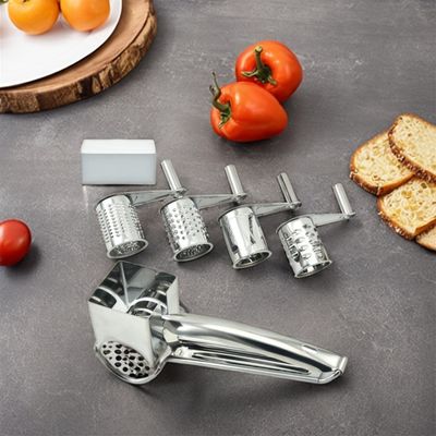 Versatile Silver Rotary Cheese Grater for Nuts and Vegetables Multiple Drum Options