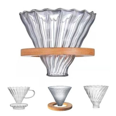 Functional Ceramic Glass Coffee Maker with Wood Bamboo Stand and Metal Plastic Filter