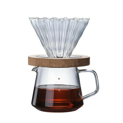 Functional Ceramic Glass Coffee Maker with Wood Bamboo Stand and Metal Plastic Filter
