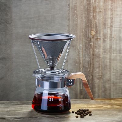 V6 Pour over Stainless Steel Coffee Maker Tools with Transparent Glass Filter Dripper