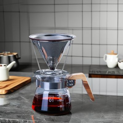 V6 Pour over Stainless Steel Coffee Maker Tools with Transparent Glass Filter Dripper