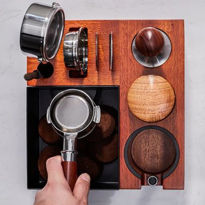 Restaurant Coffee Tools Multifunctional Wooden Knock Box with Stainless Steel Stand 58mm