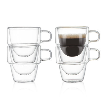 Classic Design 150ml Double-Walled Clear Glass Coffee Mugs for Hot and Iced Beverages