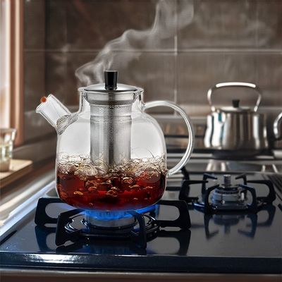 Modern Clear Glass Kettle Tea Cup Set with 1500ml Capacity and Stainless Steel Infuser