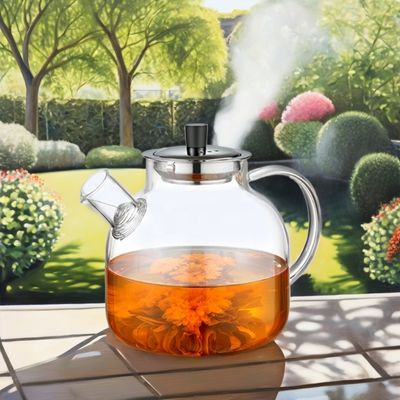 Modern Clear Glass Kettle Tea Cup Set with 1500ml Capacity and Stainless Steel Infuser