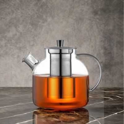 Modern Clear Glass Kettle Tea Cup Set with 1500ml Capacity and Stainless Steel Infuser