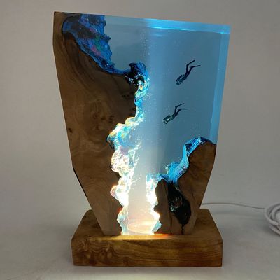 Atmosphere Night Light Bamboo and Epoxy Resin LED Ocean Night Lamp in Customized Size