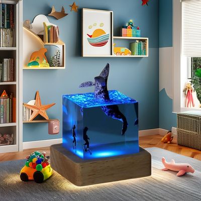 Modern Art Style Bamboo Resin Table Light for Kids Ocean-Themed Epoxy Night Lamp