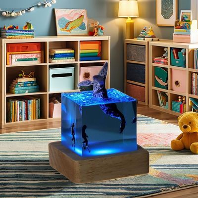 Modern Art Style Bamboo Resin Table Light for Kids Ocean-Themed Epoxy Night Lamp