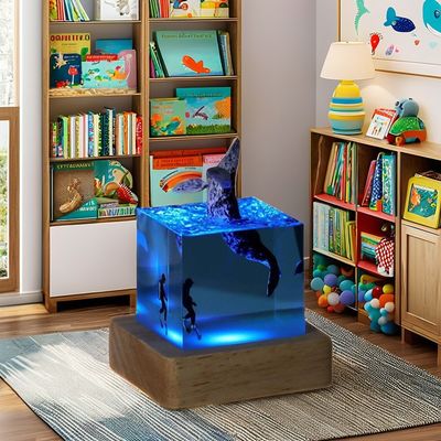 Modern Art Antique Style Creative Shark Diver LED Night Lamp with Bamboo Construction