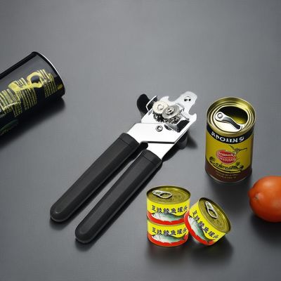 Stainless Steel Manual Can Opener with Durable Plastic Handle and Multifunctional Tool