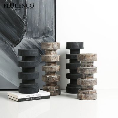 Wabi-sabi Style Ancient Wood Thread Candlestick Featuring Stone Candle for Home Decor