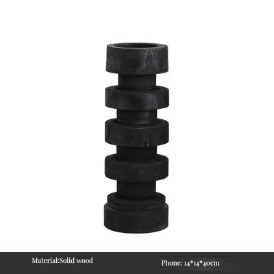 Wabi-sabi Style Ancient Wood Thread Candlestick Featuring Stone Candle for Home Decor