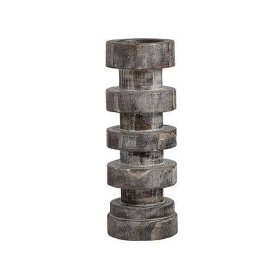 Wabi-sabi Style Ancient Wood Thread Candlestick Featuring Stone Candle for Home Decor