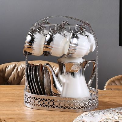 1L Capacity Ceramic Tea Set with Europe Design Style Gold Circle and Coffee Equipment
