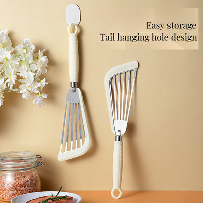 Nonstick Pans Stir-Frying Silicone Fish Ham Turner Slotted Spatula with Plastic Handle