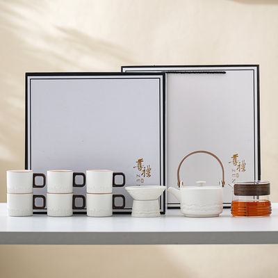 Ceramic Porcelain Coffee Cup Set with Wooden Handle and Gradient Glaze Customized Logo