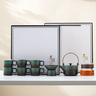Ceramic Porcelain Coffee Cup Set with Wooden Handle and Gradient Glaze Customized Logo