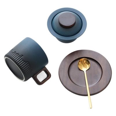 Wooden Handle Gradient Glaze Ceramic Cup for Japanese Traditional Style Coffee Tea Espresso Milk Gift Box Set Home