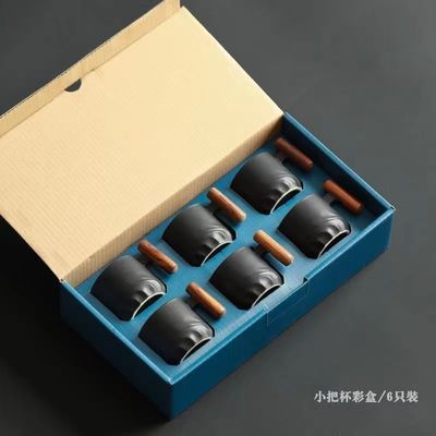 Drinkware Type Cups Saucers Japanese Delicate Ceramic Small Cup Set with Wooden Handle 500ml Capacity