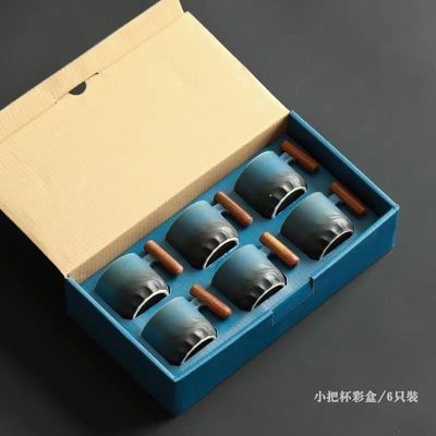 Drinkware Type Cups Saucers Japanese Delicate Ceramic Small Cup Set with Wooden Handle 500ml Capacity