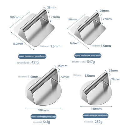 Square Design Non-Stick Stainless Steel Burger Press Easy Grilling Fabric Tool/Apron