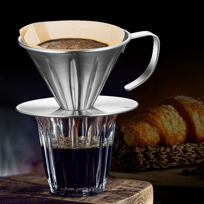 Classic Home Brewing Stainless Steel Coffee Filter Holder with Stocked Dripper and Hand Mesh Surface Treatment