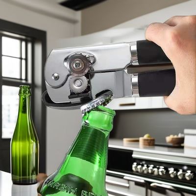 Custom Multifunctional Stainless Steel Can Opener with Smooth Edge and Wooden Handle