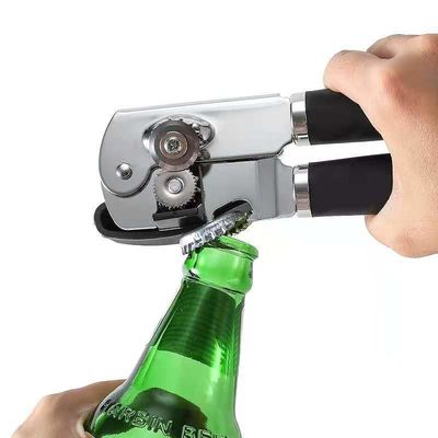 Custom Multifunctional Stainless Steel Can Opener with Smooth Edge and Wooden Handle