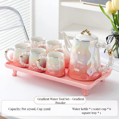 Modern Luxury Pink Ceramic Tea Cup Set with Shell Design and Saucer for Afternoon Tea
